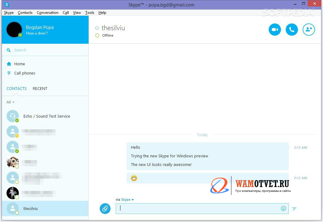 Первый вход в Skype.